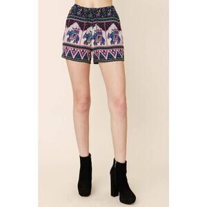 NEW $267 WINTER KATE NICOLE RICHIE LILA 100% VINTAGE SILK ELEPHANT BOHO SHORTS S